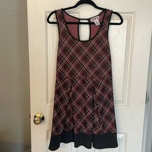 Three Pink Hearts Trixxi Large Dress Sleeveless Plaid Dark Academia Red Black